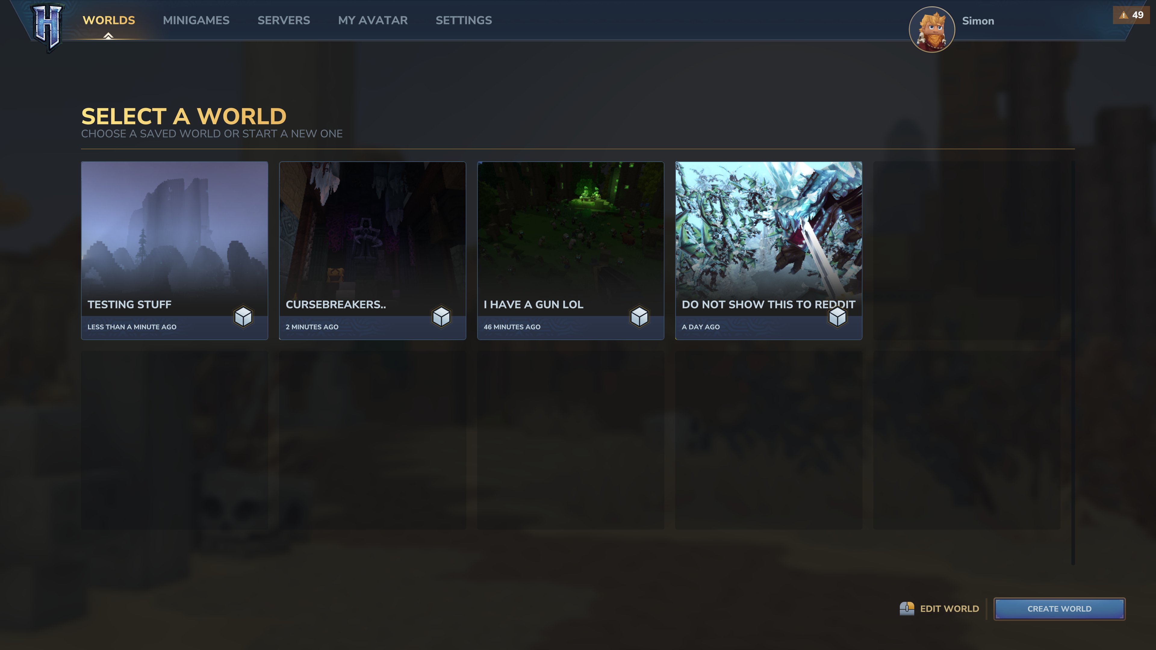 Hytale World Selecting Menu（Hytale 世界选择菜单）